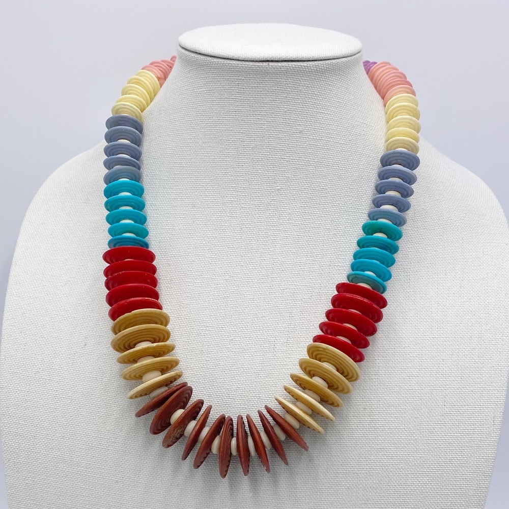 Vintage Colorful Large Carved Bone Necklace
